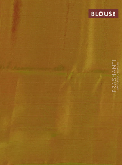 Kanchipuram soft silk saree red and light green with allover zari stripes & buttas and long zari woven border
