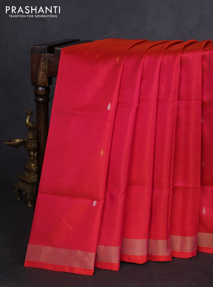 Pure uppada silk saree dual shade of pinkish orange with silver & gold zari woven buttas and jamdhani design pallu