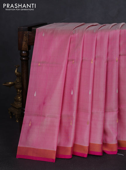 Pure uppada silk saree light pink and pink with silver & gold zari woven thilak buttas and jamdhani design pallu