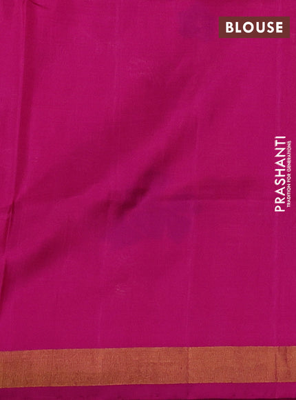Pure uppada silk saree teal blue and magenta pink with silver & gold zari woven thilak buttas and jamdhani design pallu