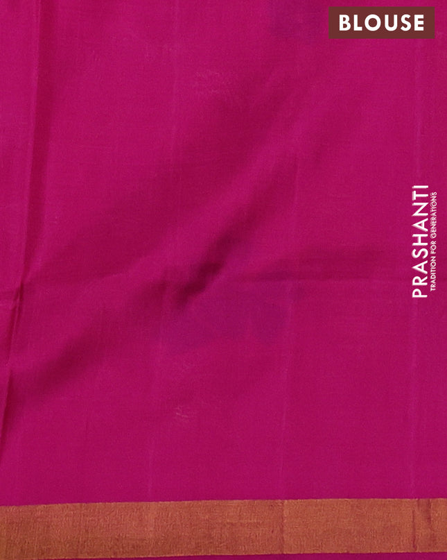 Pure uppada silk saree teal blue and magenta pink with silver & gold zari woven thilak buttas and jamdhani design pallu