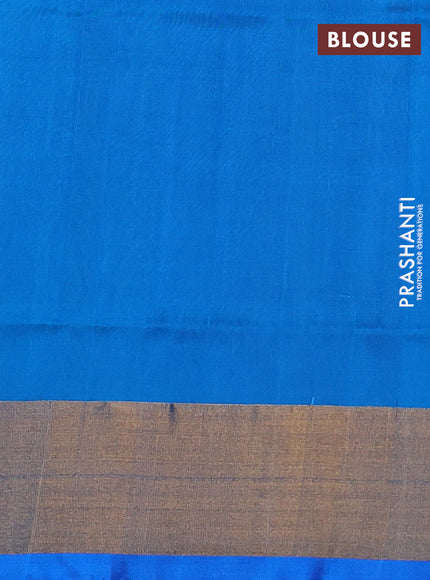 Pure uppada silk saree beige and cs blue with silver & gold zari woven paisley buttas and jamdhani design pallu