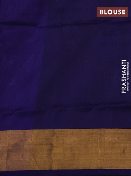 Pure uppada silk saree grey and dark blue with silver & gold zari woven buttas and jamdhani design pallu