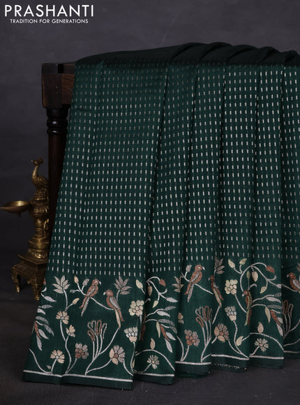 Art tussar saree bottle green with allover zari woven butta weaves and jamdhani style border