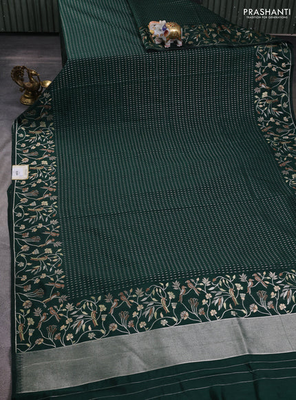 Art tussar saree bottle green with allover zari woven butta weaves and jamdhani style border