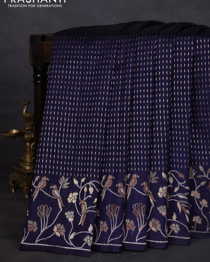 Art tussar saree navy blue with allover zari woven butta weaves and jamdhani style border