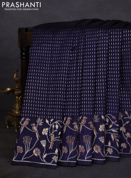 Art tussar saree navy blue with allover zari woven butta weaves and jamdhani style border