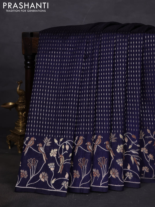 Art tussar saree navy blue with allover zari woven butta weaves and jamdhani style border