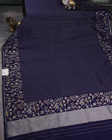Art tussar saree navy blue with allover zari woven butta weaves and jamdhani style border