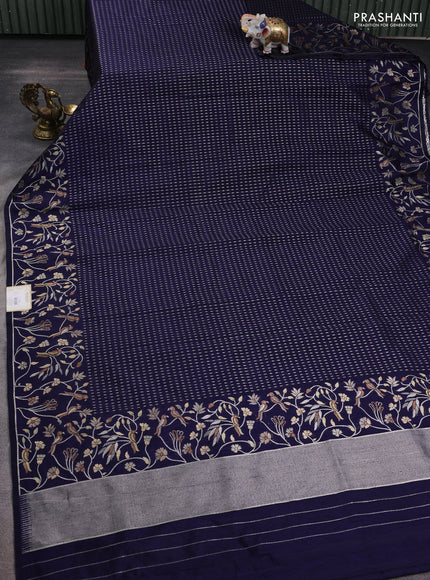 Art tussar saree navy blue with allover zari woven butta weaves and jamdhani style border