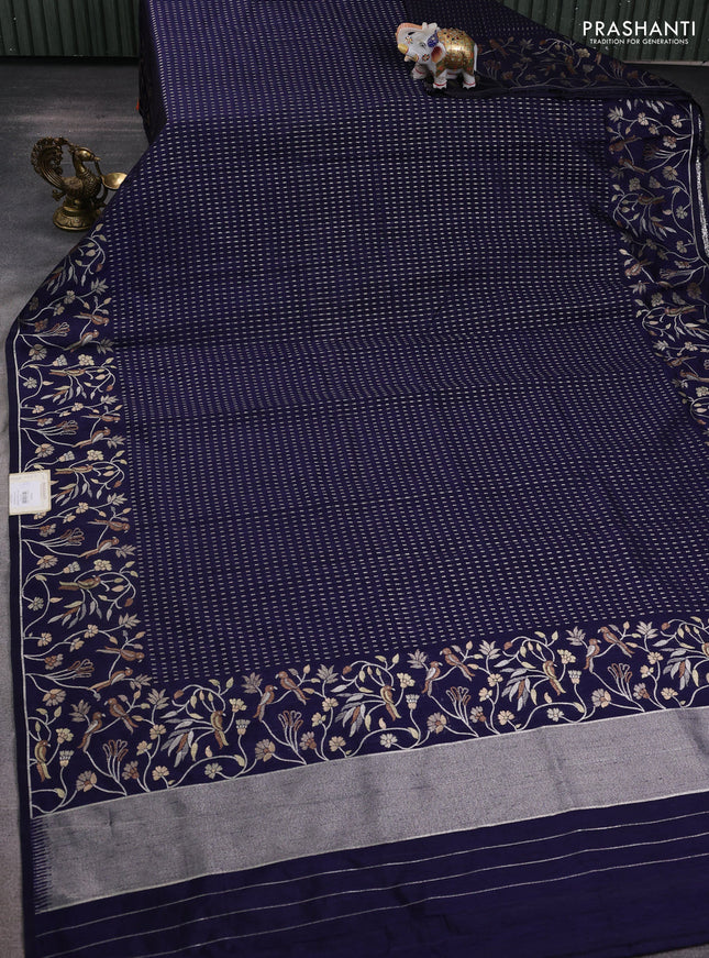 Art tussar saree navy blue with allover zari woven butta weaves and jamdhani style border