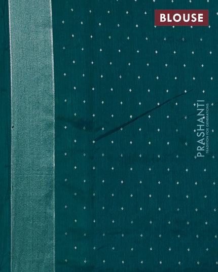 Art tussar saree teal green with allover zari woven butta weaves and jamdhani style border