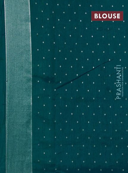 Art tussar saree teal green with allover zari woven butta weaves and jamdhani style border