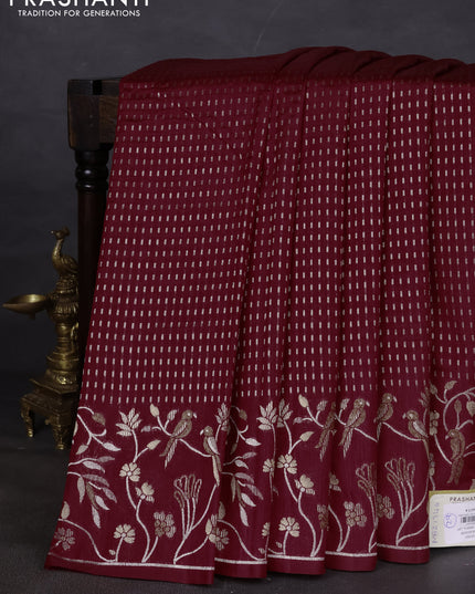 Art tussar saree maroon with allover zari woven butta weaves and jamdhani style border