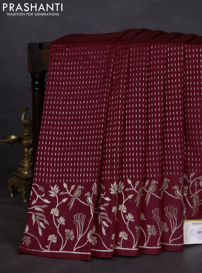 Art tussar saree maroon with allover zari woven butta weaves and jamdhani style border