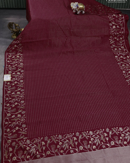 Art tussar saree maroon with allover zari woven butta weaves and jamdhani style border