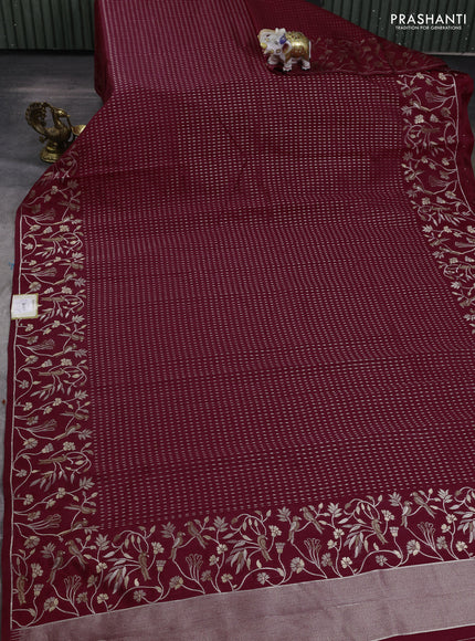 Art tussar saree maroon with allover zari woven butta weaves and jamdhani style border