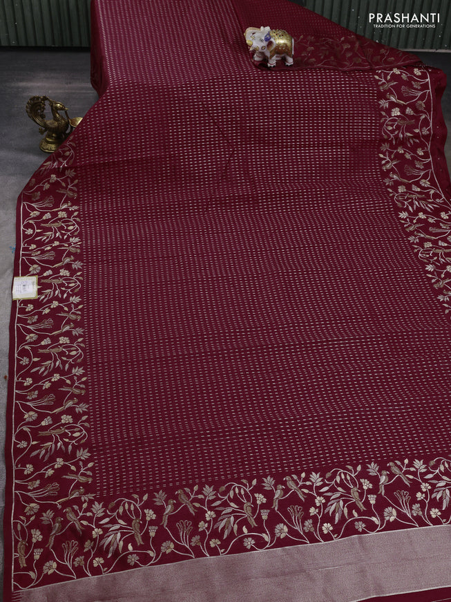 Art tussar saree maroon with allover zari woven butta weaves and jamdhani style border