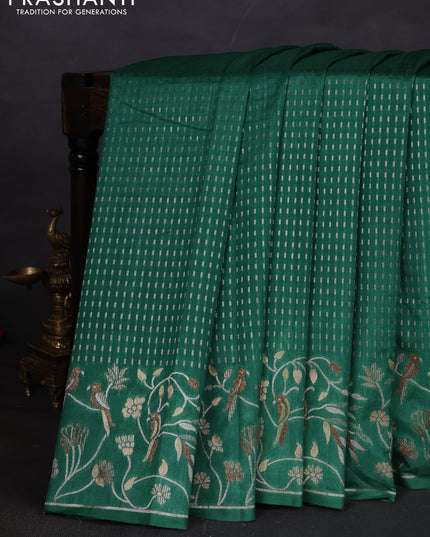 Art tussar saree green with allover zari woven butta weaves and jamdhani style border