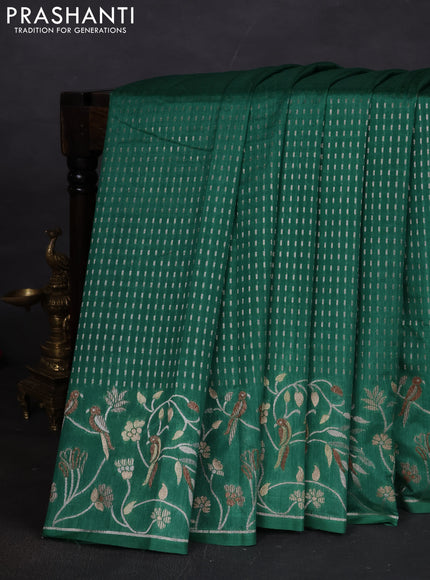Art tussar saree green with allover zari woven butta weaves and jamdhani style border