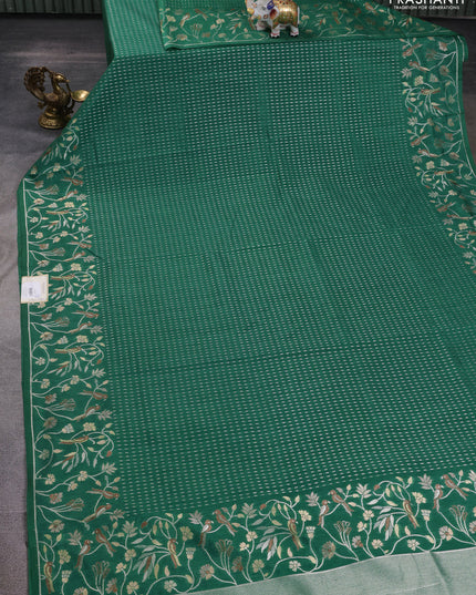 Art tussar saree green with allover zari woven butta weaves and jamdhani style border