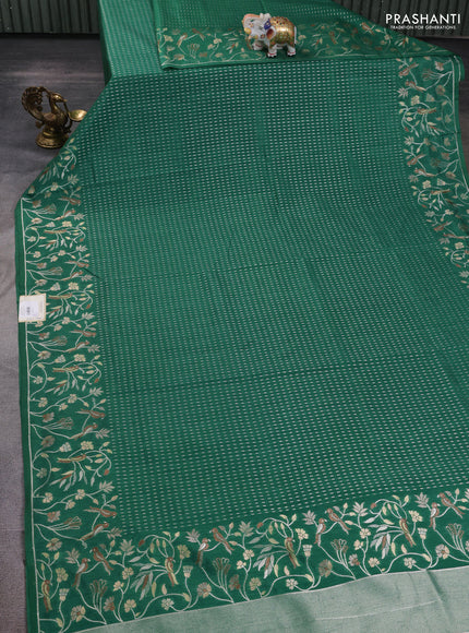 Art tussar saree green with allover zari woven butta weaves and jamdhani style border