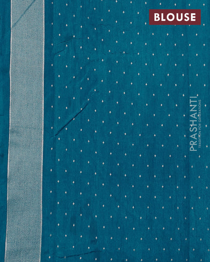 Art tussar saree peacock green with allover zari woven butta weaves and jamdhani style border