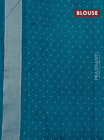 Art tussar saree peacock green with allover zari woven butta weaves and jamdhani style border