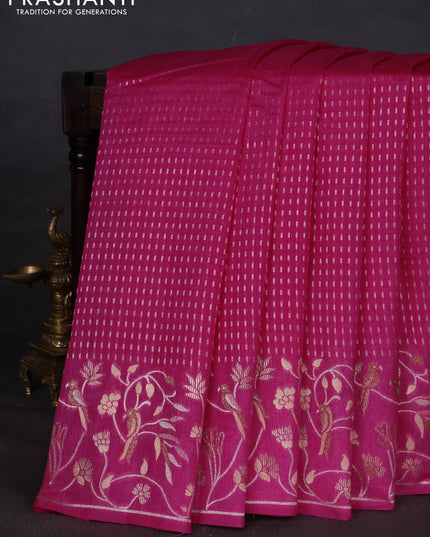 Art tussar saree light pink with allover zari woven butta weaves and jamdhani style border