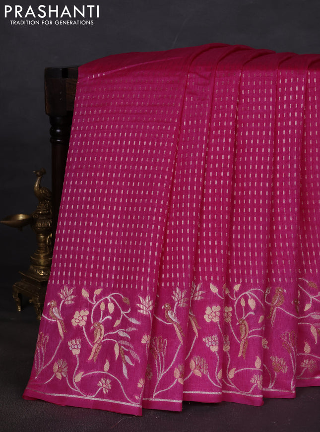 Art tussar saree light pink with allover zari woven butta weaves and jamdhani style border