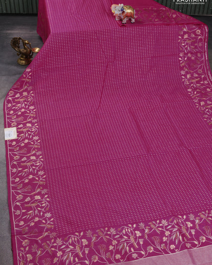 Art tussar saree light pink with allover zari woven butta weaves and jamdhani style border