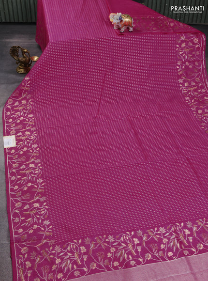 Art tussar saree light pink with allover zari woven butta weaves and jamdhani style border