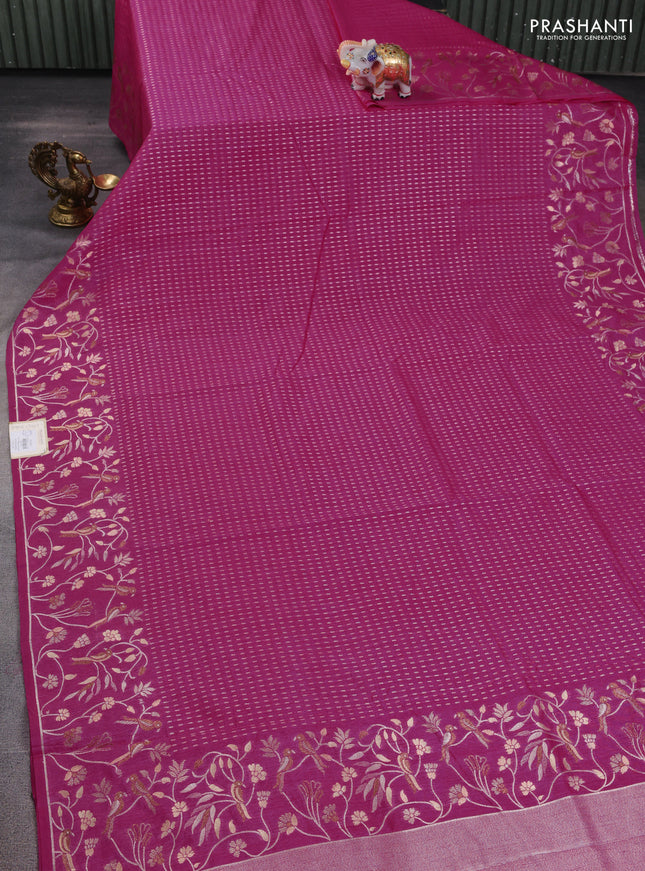 Art tussar saree light pink with allover zari woven butta weaves and jamdhani style border