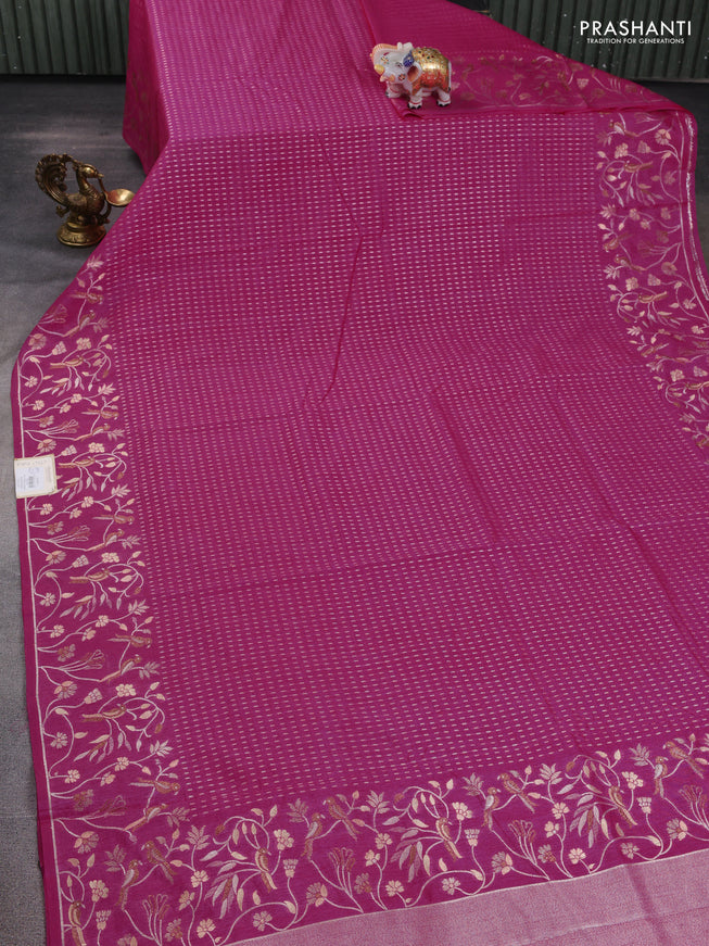 Art tussar saree light pink with allover zari woven butta weaves and jamdhani style border
