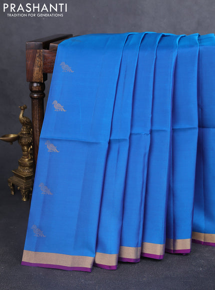 Kanchipuram soft silk saree blue and purple with zari woven buttas and zari woven border