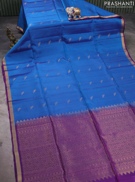 Kanchipuram soft silk saree blue and purple with zari woven buttas and zari woven border