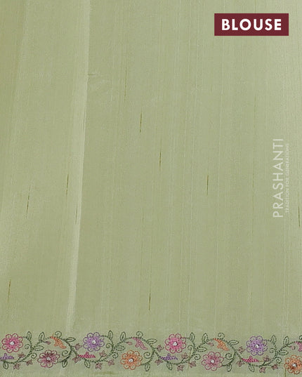 Art tussar saree mild pista green with embroidery work and floral embroidery border