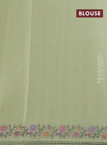 Art tussar saree mild pista green with embroidery work and floral embroidery border