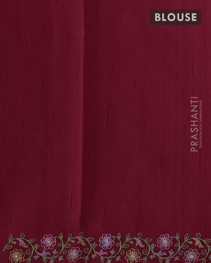 Art tussar saree maroon with embroidery work and floral embroidery border