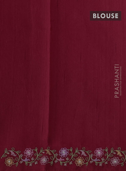 Art tussar saree maroon with embroidery work and floral embroidery border