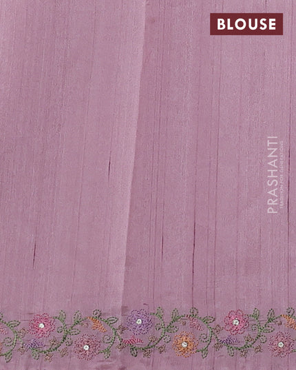 Art tussar saree pastel pink with embroidery work and floral embroidery border