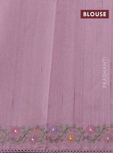 Art tussar saree pastel pink with embroidery work and floral embroidery border