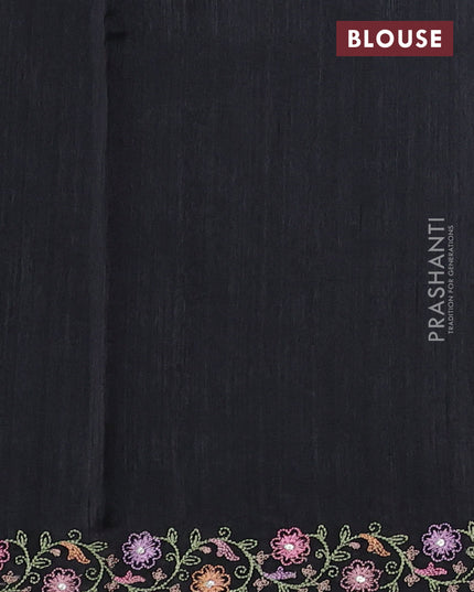 Art tussar saree black with embroidery work and floral embroidery border