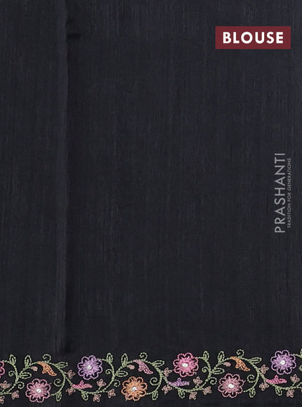 Art tussar saree black with embroidery work and floral embroidery border