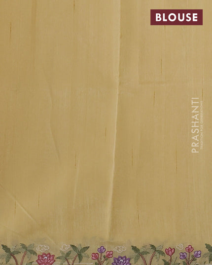 Art tussar saree pale yellow with embroidery work and floral embroidery border