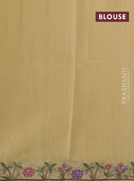 Art tussar saree pale yellow with embroidery work and floral embroidery border
