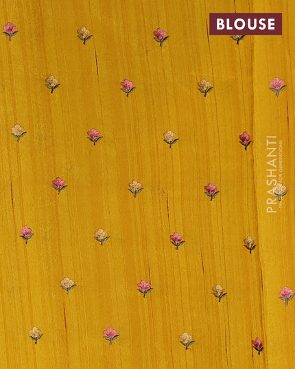 Art tussar saree yellow with plain body and floral embroidery border