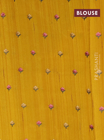 Art tussar saree yellow with plain body and floral embroidery border