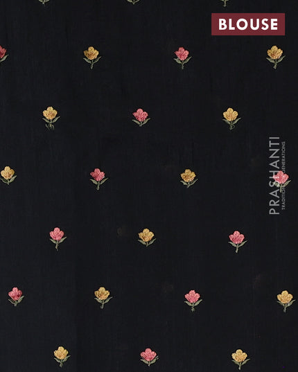 Art tussar saree black with plain body and floral embroidery border