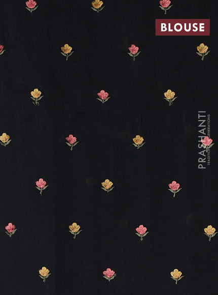 Art tussar saree black with plain body and floral embroidery border